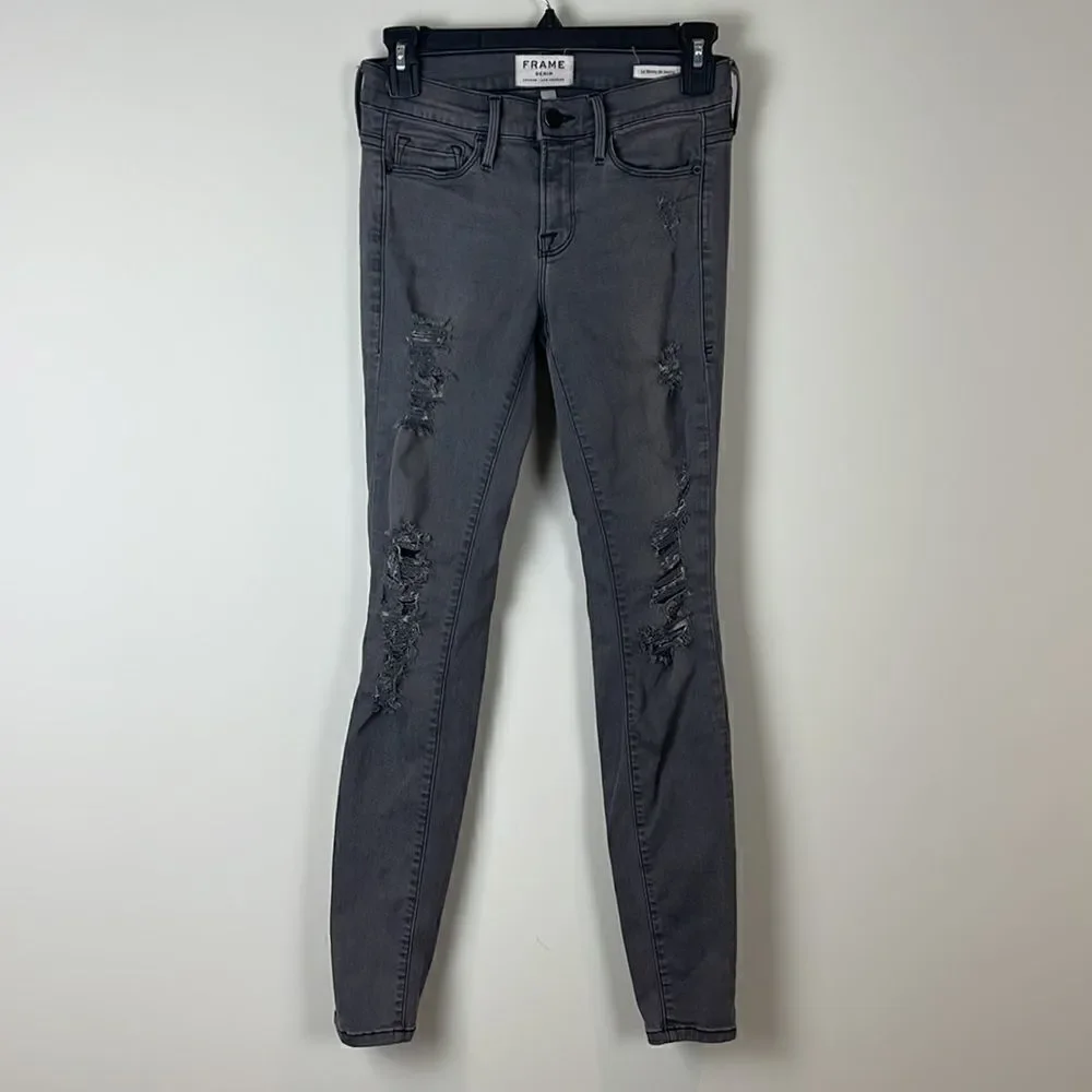 FRAME Denim Le Skinny de Jeanne Grey Shred - Picture 3 of 13